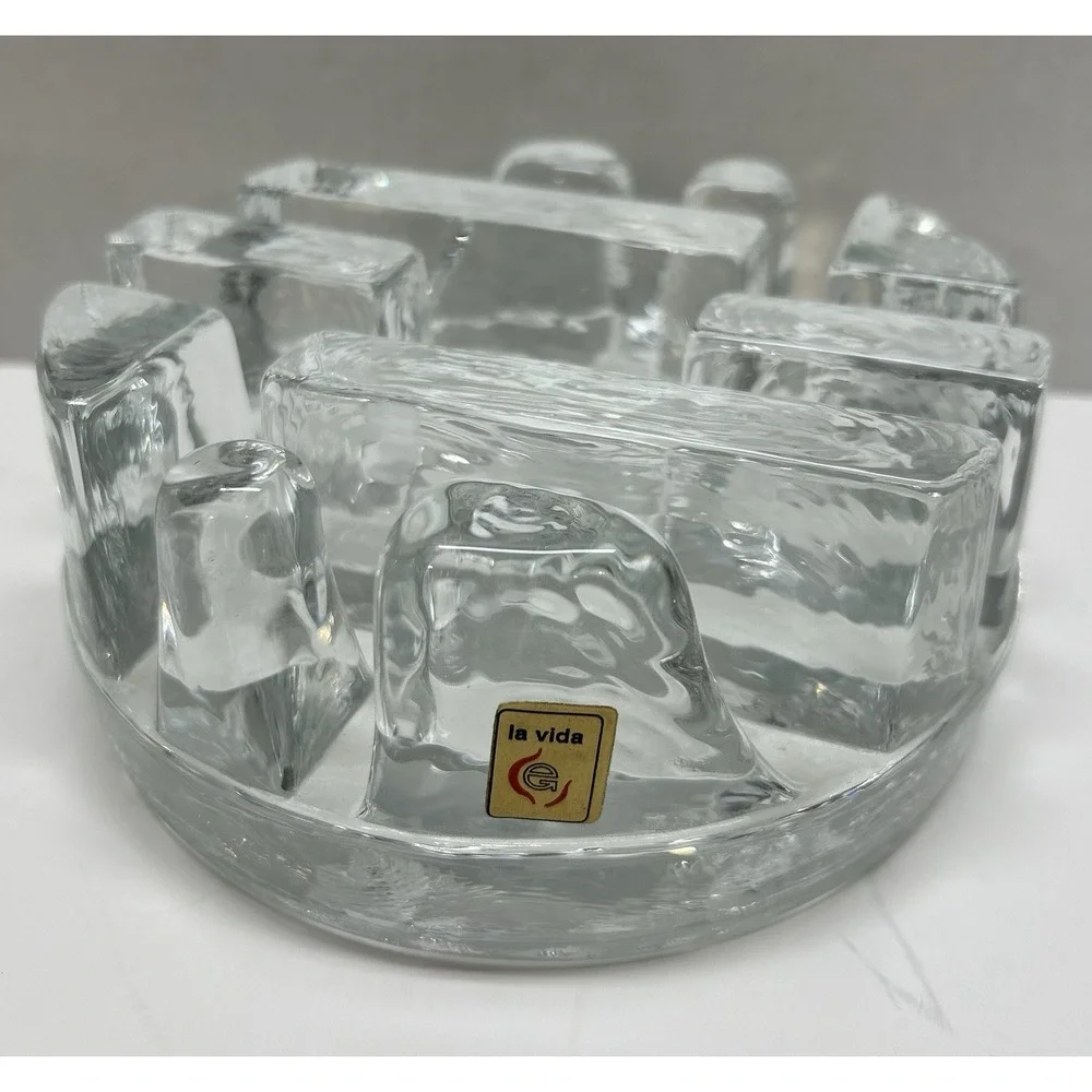 LA VIDA CRYSTAL MAZE ICE BLOCK VOTIVE CANDLEHOLDER POLAND PRISTINE LABEL